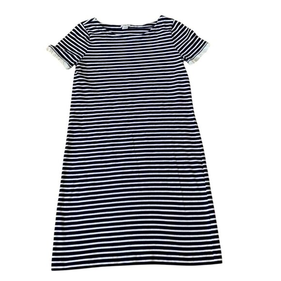 J.Crew Shirt Dress Women’s Size XS White Navy Blue Stripes Mid Length - Picture 1 of 5